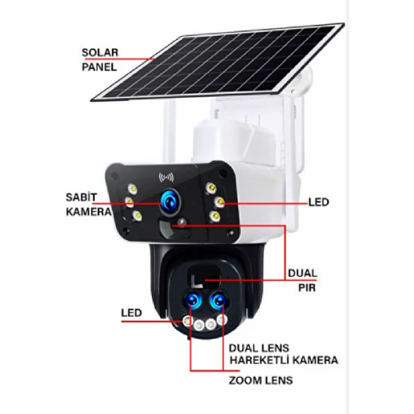 O-KAM 3950 6MP 2 Lens Wi-Fi Solar 10X Optik Zoom PTZ Kamera